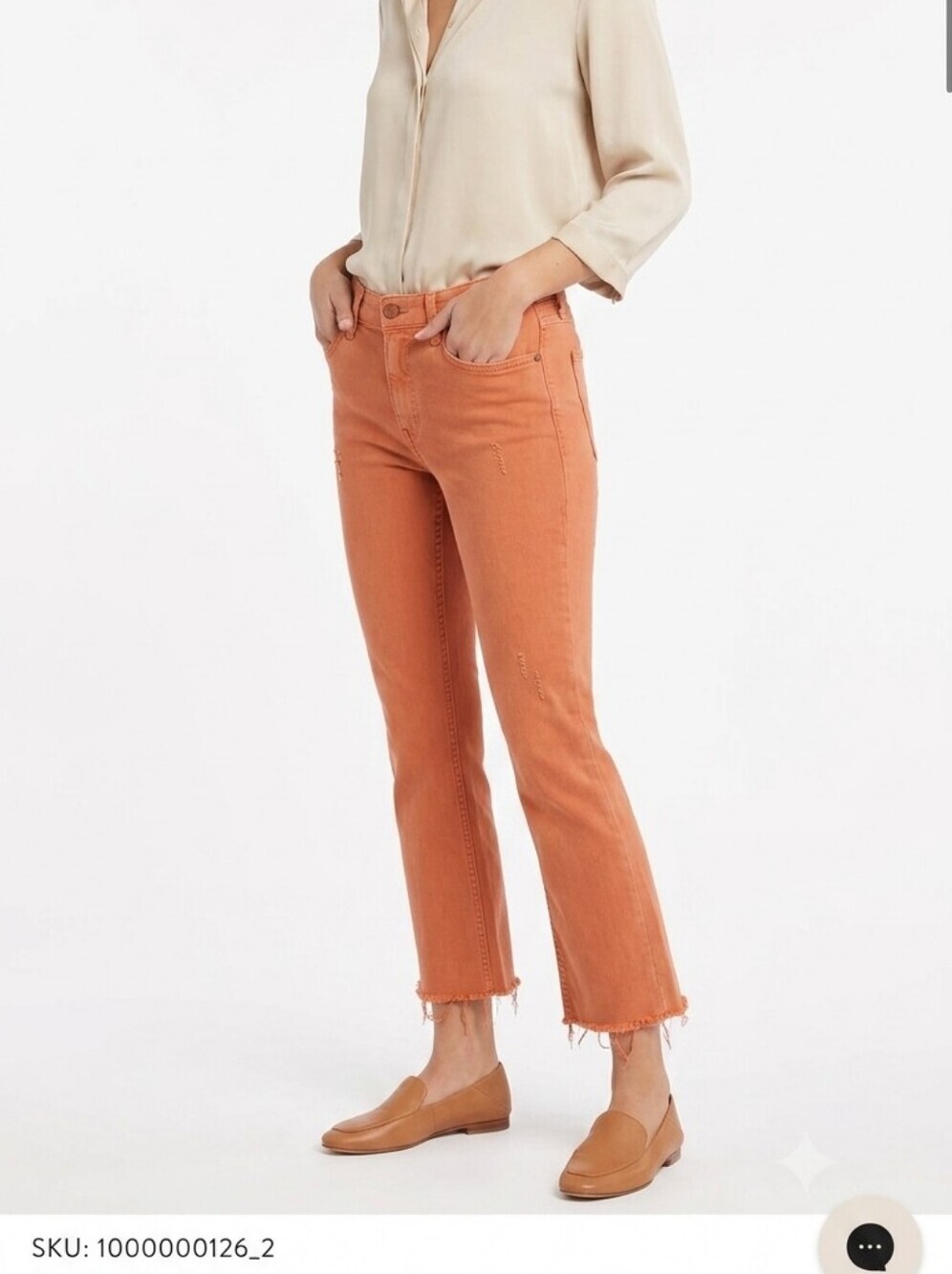 Pilcro and the Letterpress Orange Cropped Raw-Hem Jeans